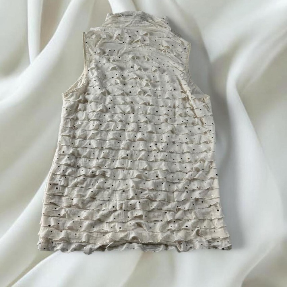 Cocomo white ruffle sequin high neck sleeveless top y2k mcbling fairy boho